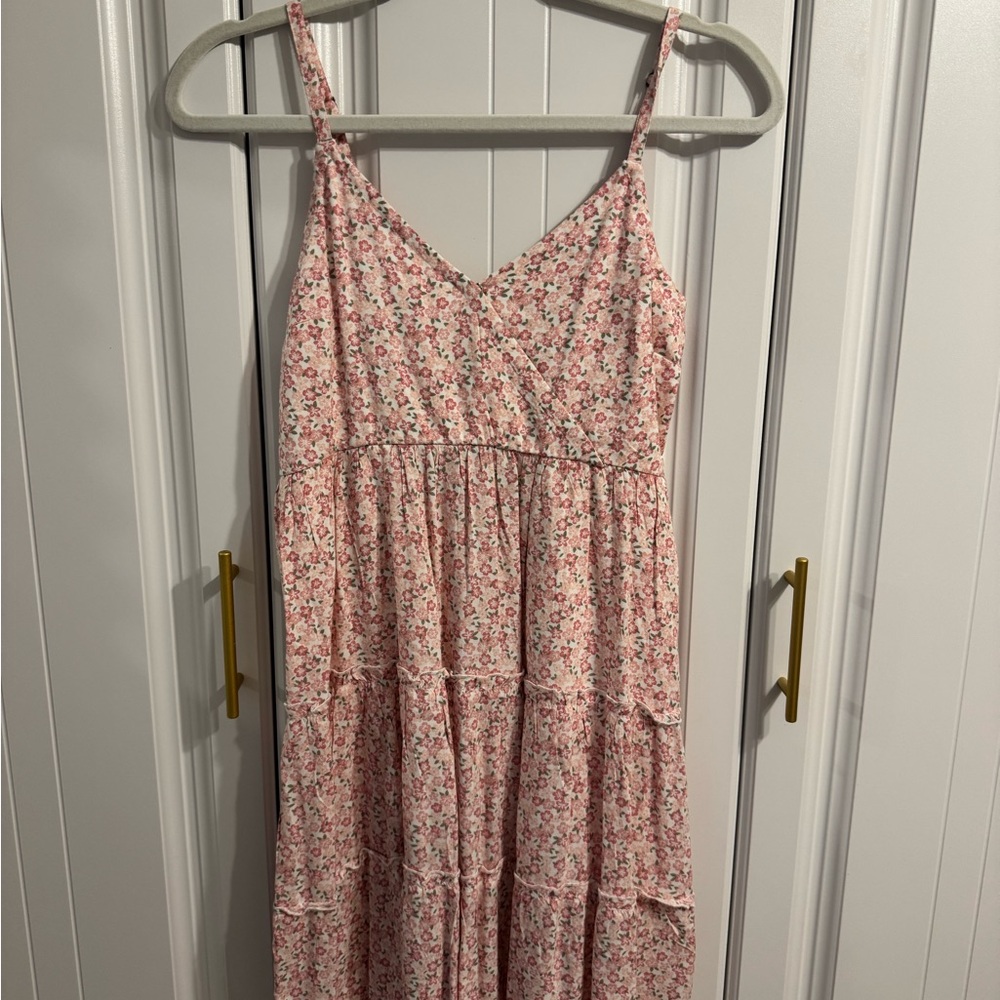 Pink Floral Tiered Dress - Hollister (Size S)